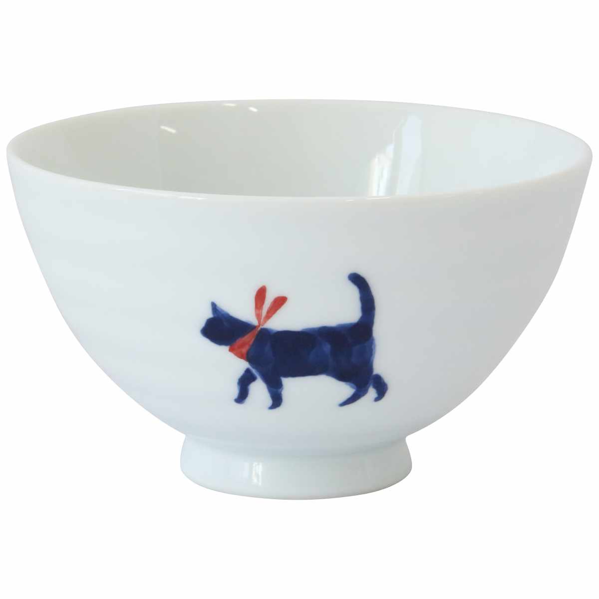 藍花 飯碗 11.5cm 気まま猫 陶器 波佐見焼 （ 食洗機対応 電子