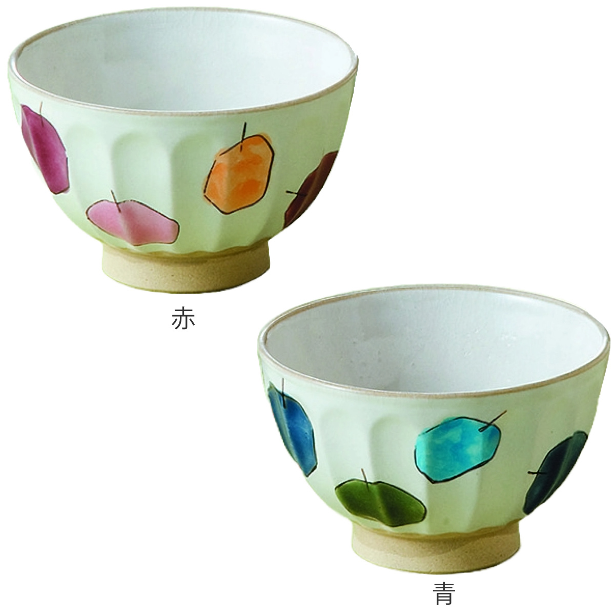 藍花 飯碗 11.5cm りんご 陶器 波佐見焼 （ 食洗機対応 電子レンジ対応