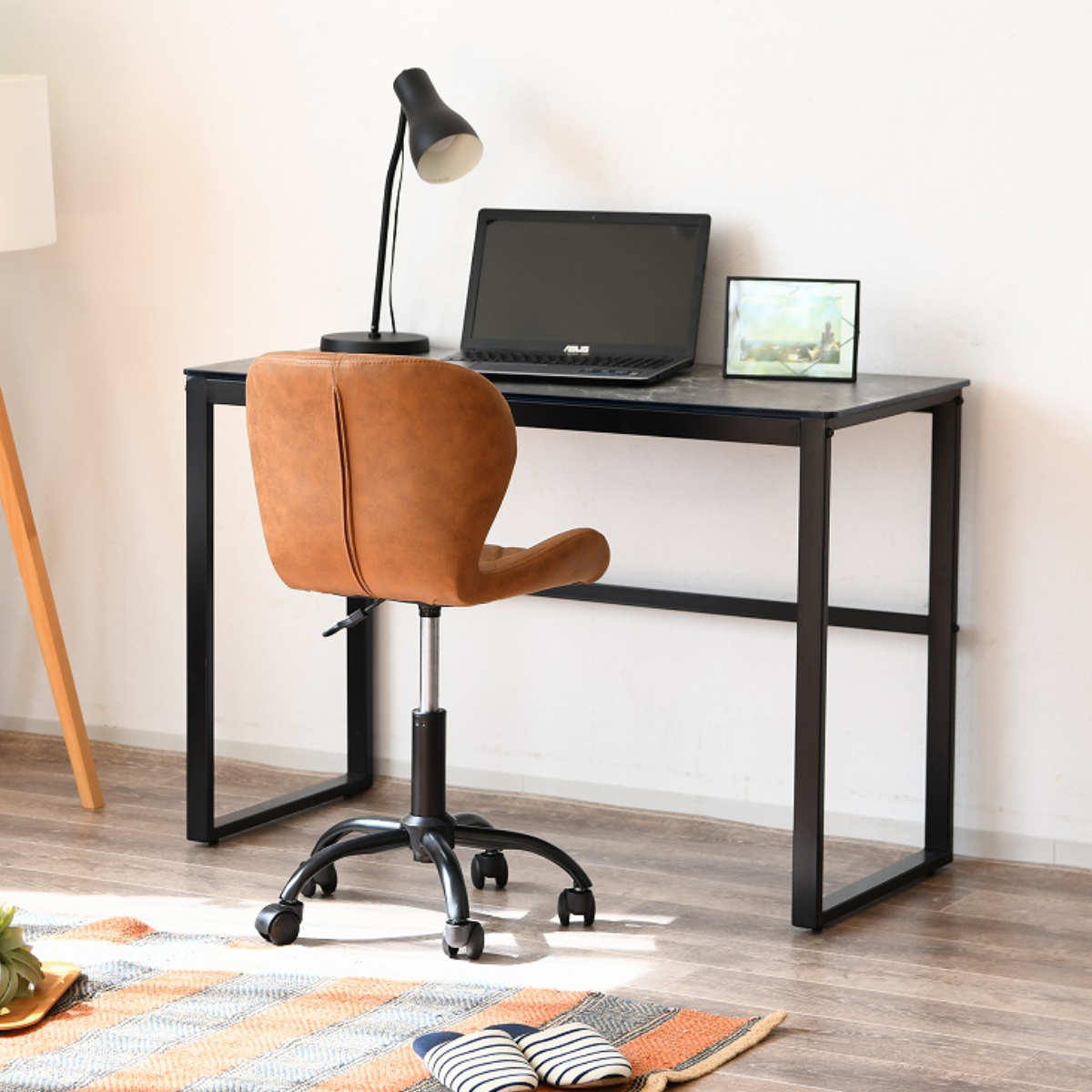 ガラスと大理石柄のパソコンデスク ワークデスク 幅110cm 大理石柄 ガラスデスク エッセイ （ 奥行50cm