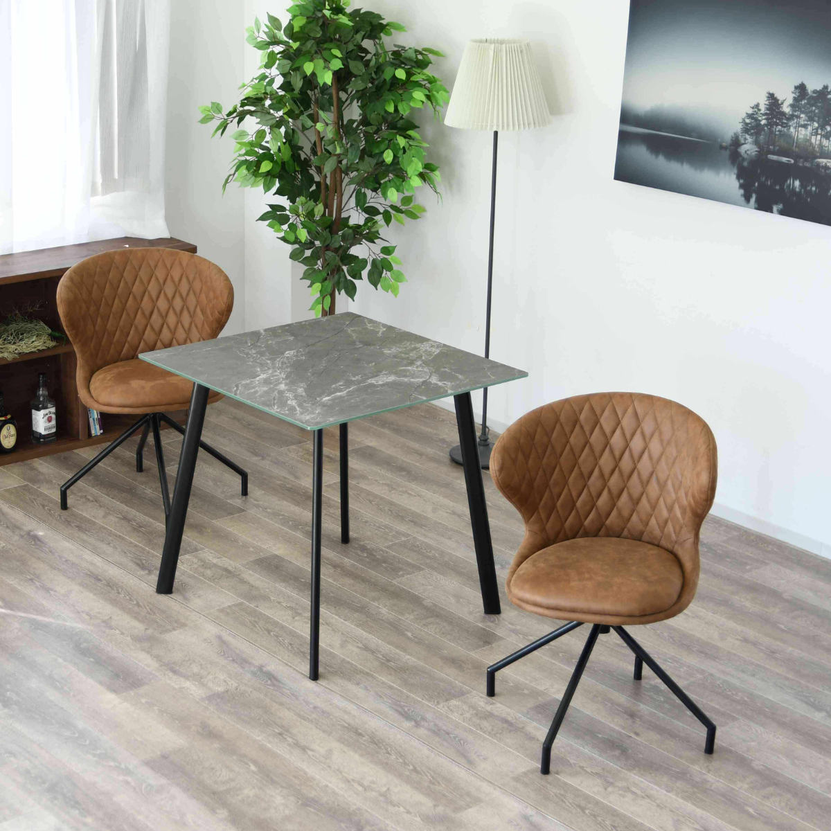 ダイニングチェア 回転 座面高50cm レザー調 カーゴ （ ファブリック