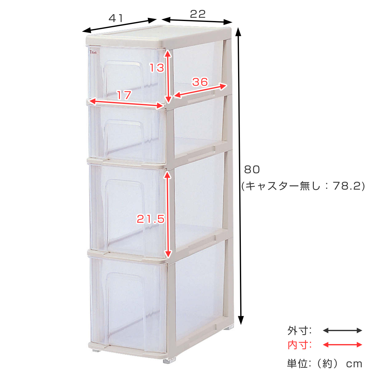 サンコープラスチック キッチンストッカー シンクスリム 幅22cm 4段