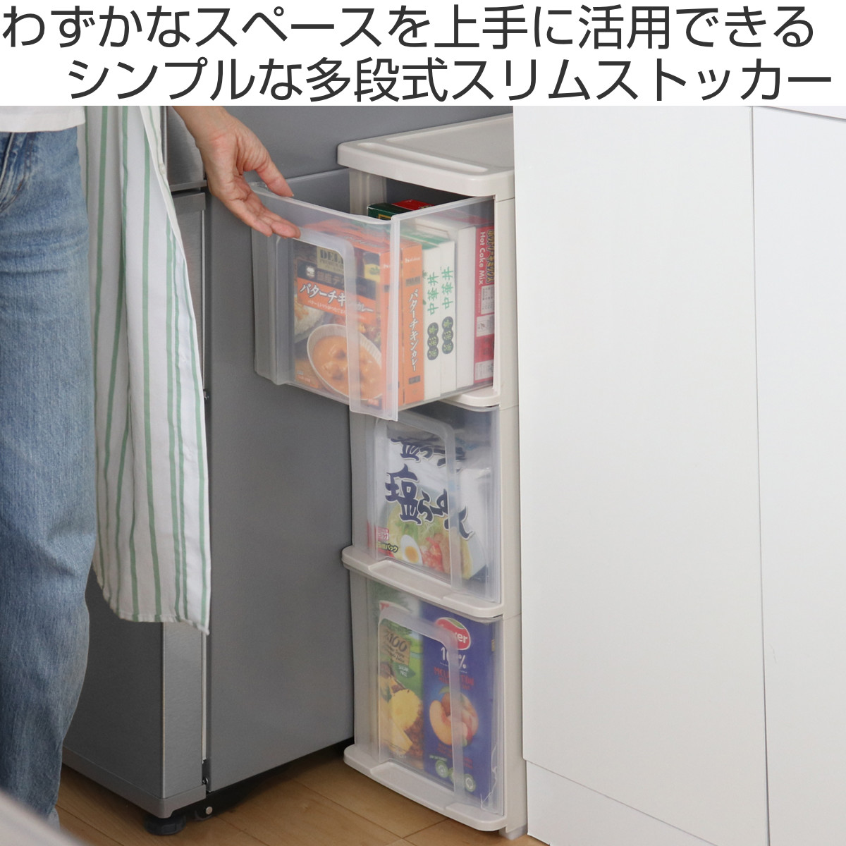 スリムストッカー 3段 キッチン 隙間収納 キャスター付き 大容量　未使用・新品 サンコープラスチック キッチンストッカー シンクスリム 幅22cm 3段