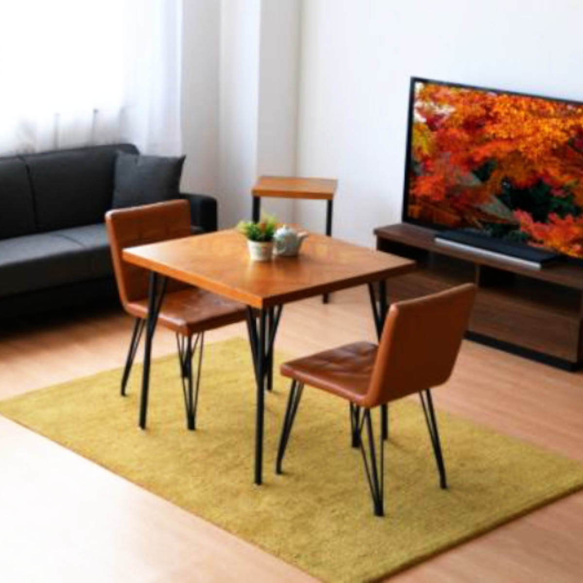 ダイニングテーブル 幅75cm ヘリンボーン柄 （ カフェテーブル ミニ