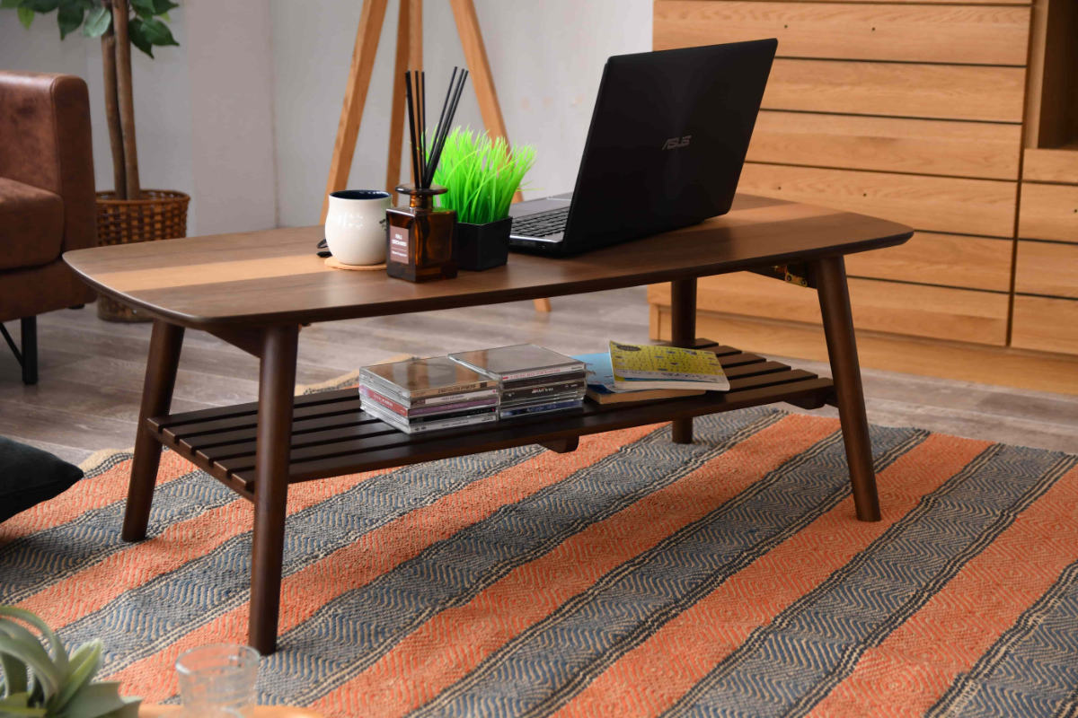 ローテーブル 折りたたみ 幅105cm 収納棚付 トラス （ センター