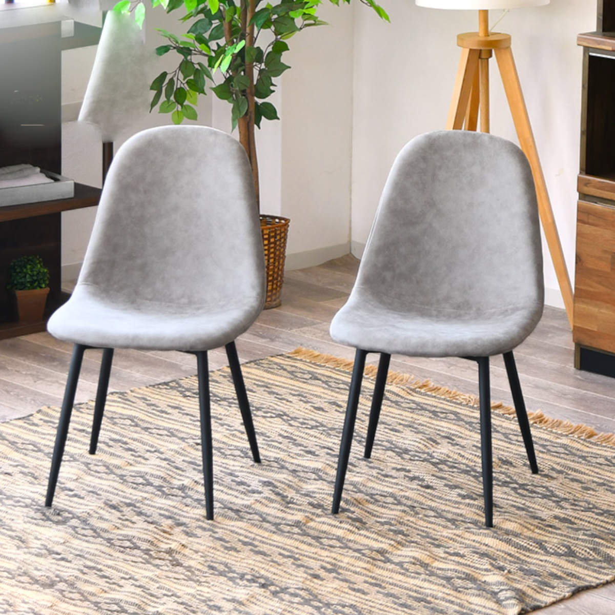 【セット価格】ダイニングチェア レザー×ファブリック ダイニングチェア2脚 75cm幅テーブル 3点セット
