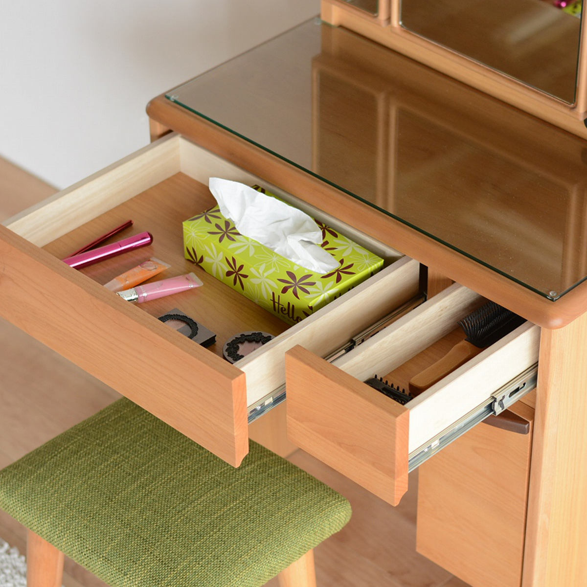 ドレッサー 幅65cm 鏡台 三面鏡 鏡裏収納付 ルシアン （ スツール付き