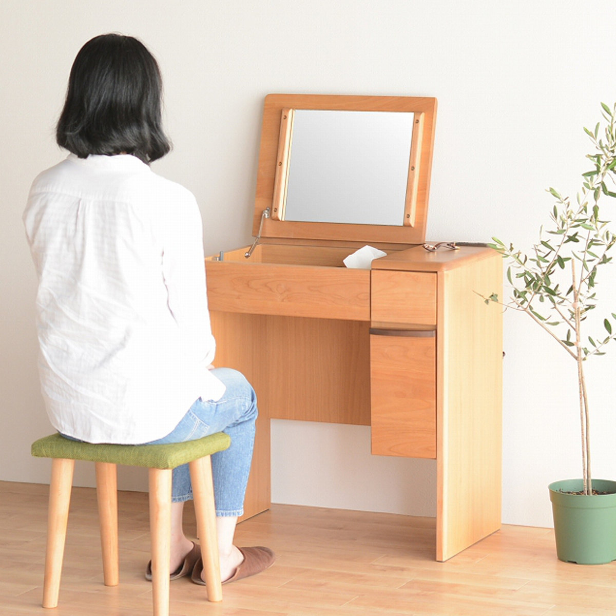 ドレッサー 幅65cm 鏡台 三面鏡 鏡裏収納付 ルシアン （ スツール付き