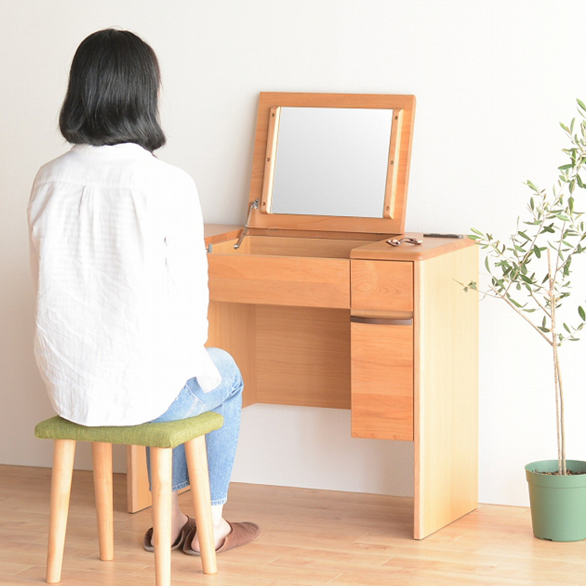 ドレッサー 幅65cm 鏡台 三面鏡 鏡裏収納付 ルシアン （ スツール付き