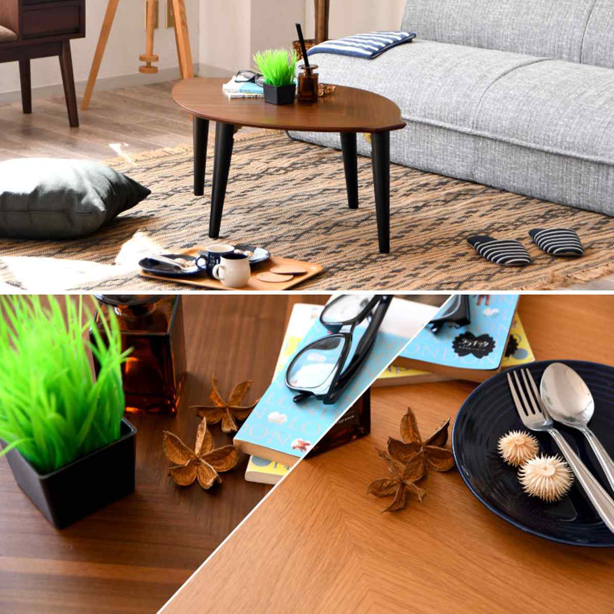 ローテーブル 折りたたみ 幅90cm センターテーブル リーフ （ 90×60cm