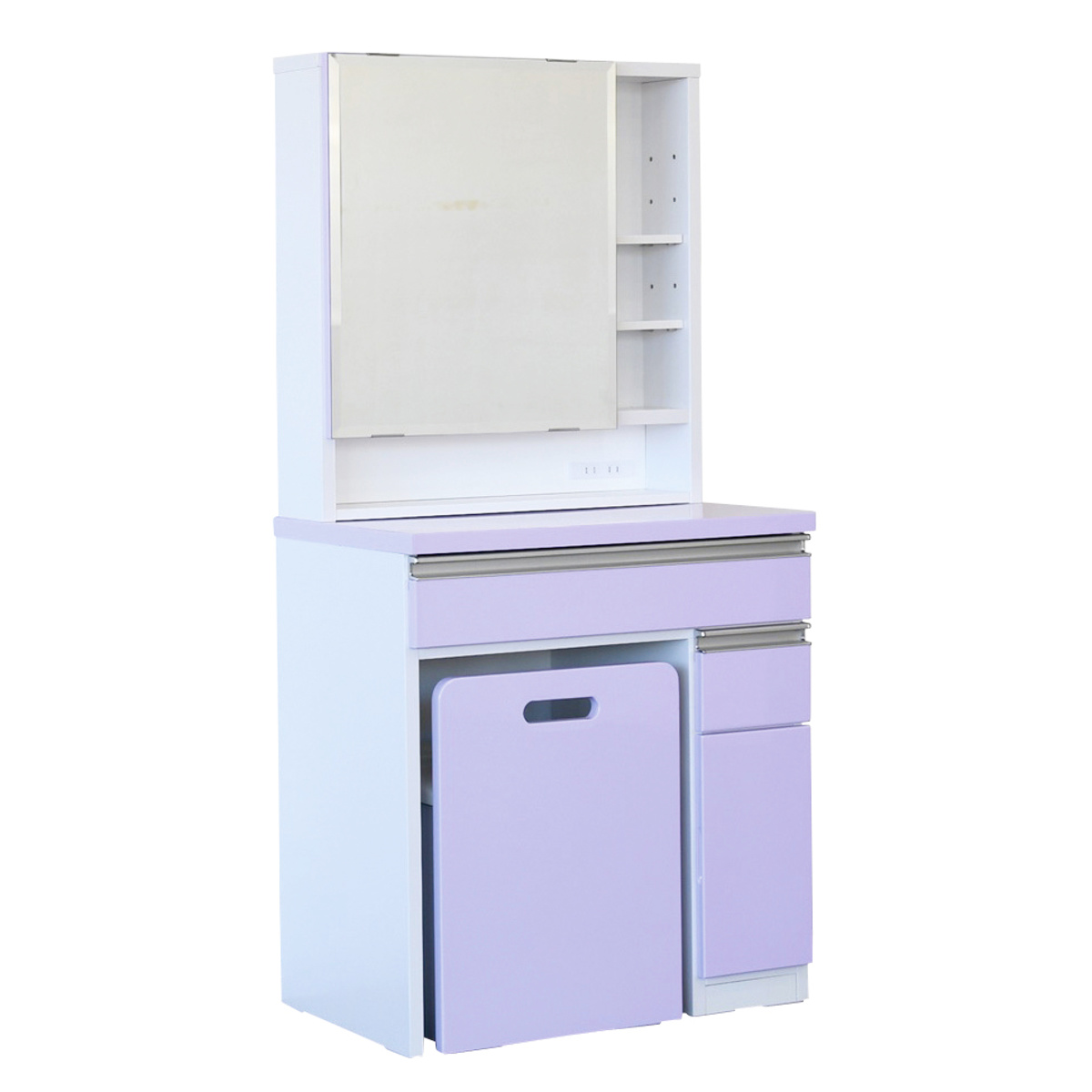 ドレッサー 幅65cm 鏡台 一面鏡 ローズ （ スツール付き コンセント