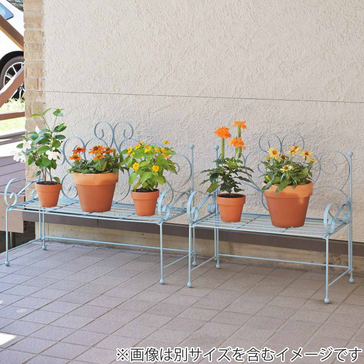 フラワースタンド 心春 ベンチ プランタースタンド 幅47cm ブルー