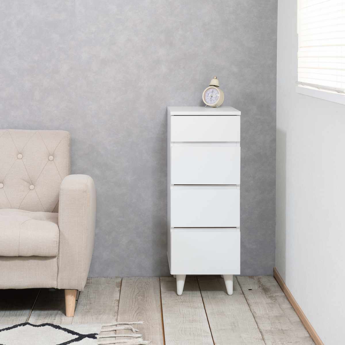 スリムチェスト 幅30cm 4段 ホワイトリビング （ チェスト 棚 ラック