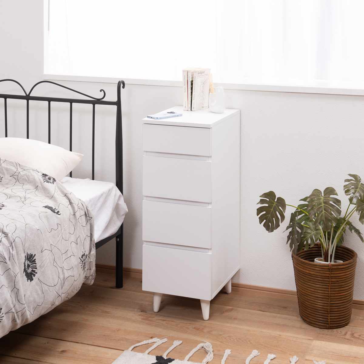 スリムチェスト 幅30cm 4段 ホワイトリビング （ チェスト 棚 ラック