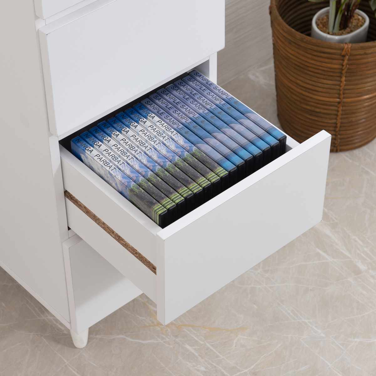 スリムチェスト 幅30cm 4段 ホワイトリビング （ チェスト 棚 ラック