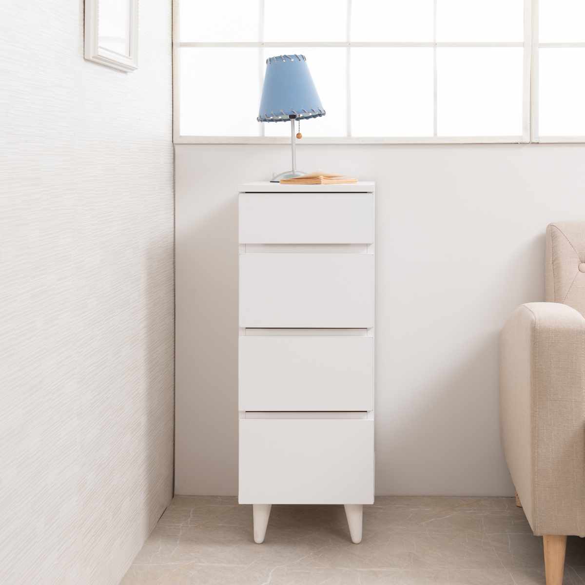 スリムチェスト 幅30cm 4段 ホワイトリビング （ チェスト 棚 ラック