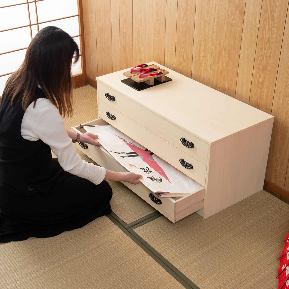総桐 衣装タンス 3段 和箪笥 日本製 幅98cm （ 桐 たんす 完成品 天然