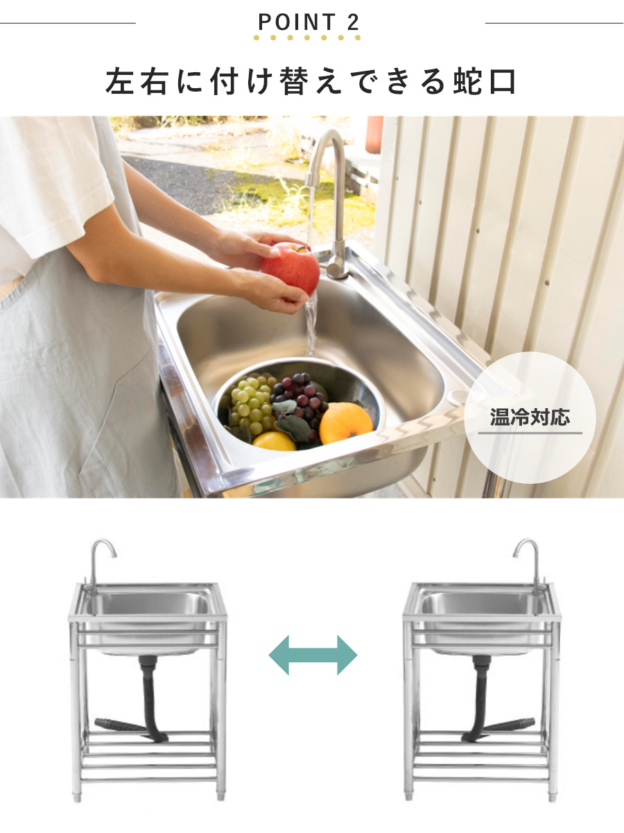 SANKA 流し台 幅54.5×奥行45×高さ80cm 蛇口付き ステンレス おそと