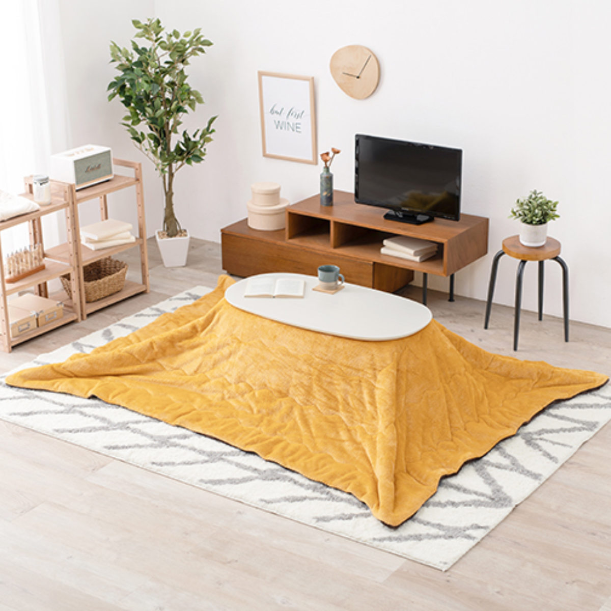 HAGiHARA（萩原） こたつ2点セット テーブル ホワイトウォッシュ