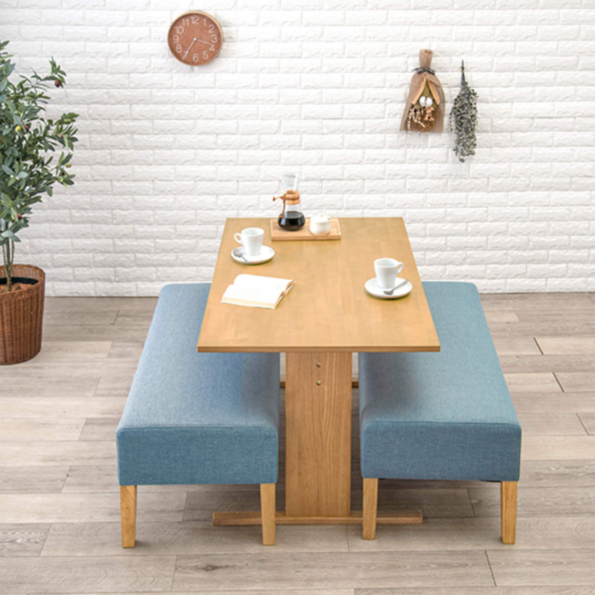 HAGiHARA（萩原） ダイニング3点セット テーブル 幅110cm ベンチ×2