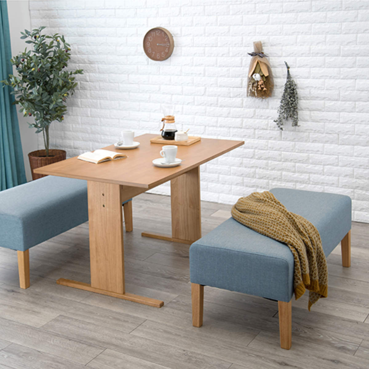 HAGiHARA（萩原） ダイニング3点セット テーブル 幅110cm ベンチ×2