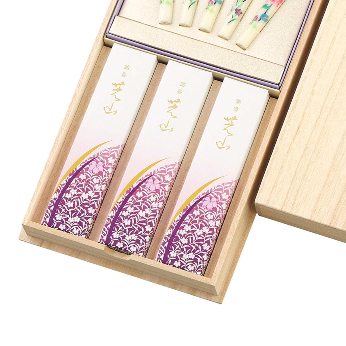 日本香堂 線香 銘香芝山 桐箱絵 ろうそく5本セット 贈答用 （ お線香