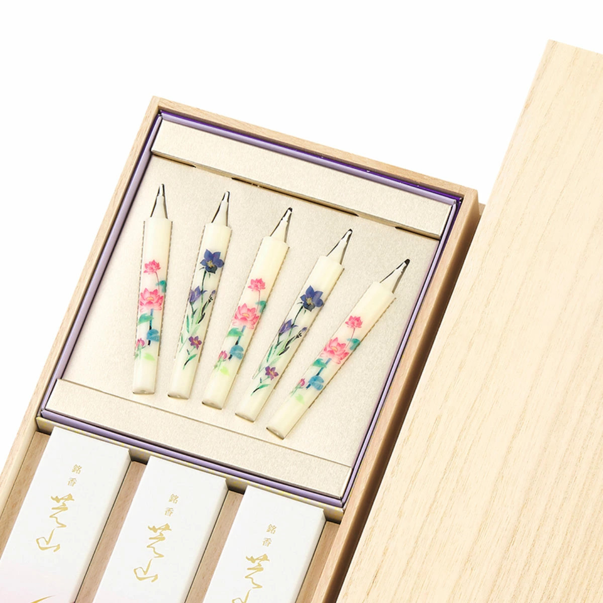日本香堂 線香 銘香芝山 桐箱絵 ろうそく5本セット 贈答用 （ お線香