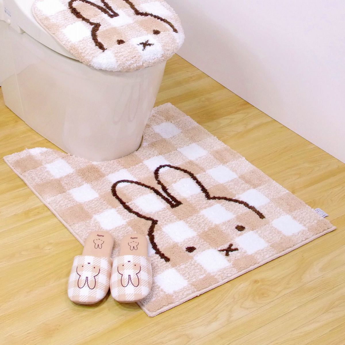 センコー ミッフィー チェックライン ロング トイレマット 約80×60cm