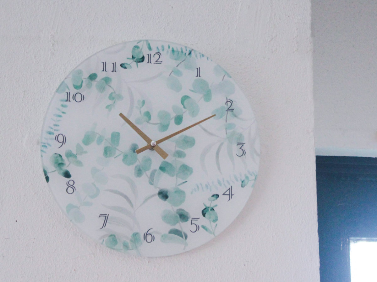 掛け時計 ボタニカルガラスウォールクロック 直径30cm 電池式 （ 時計