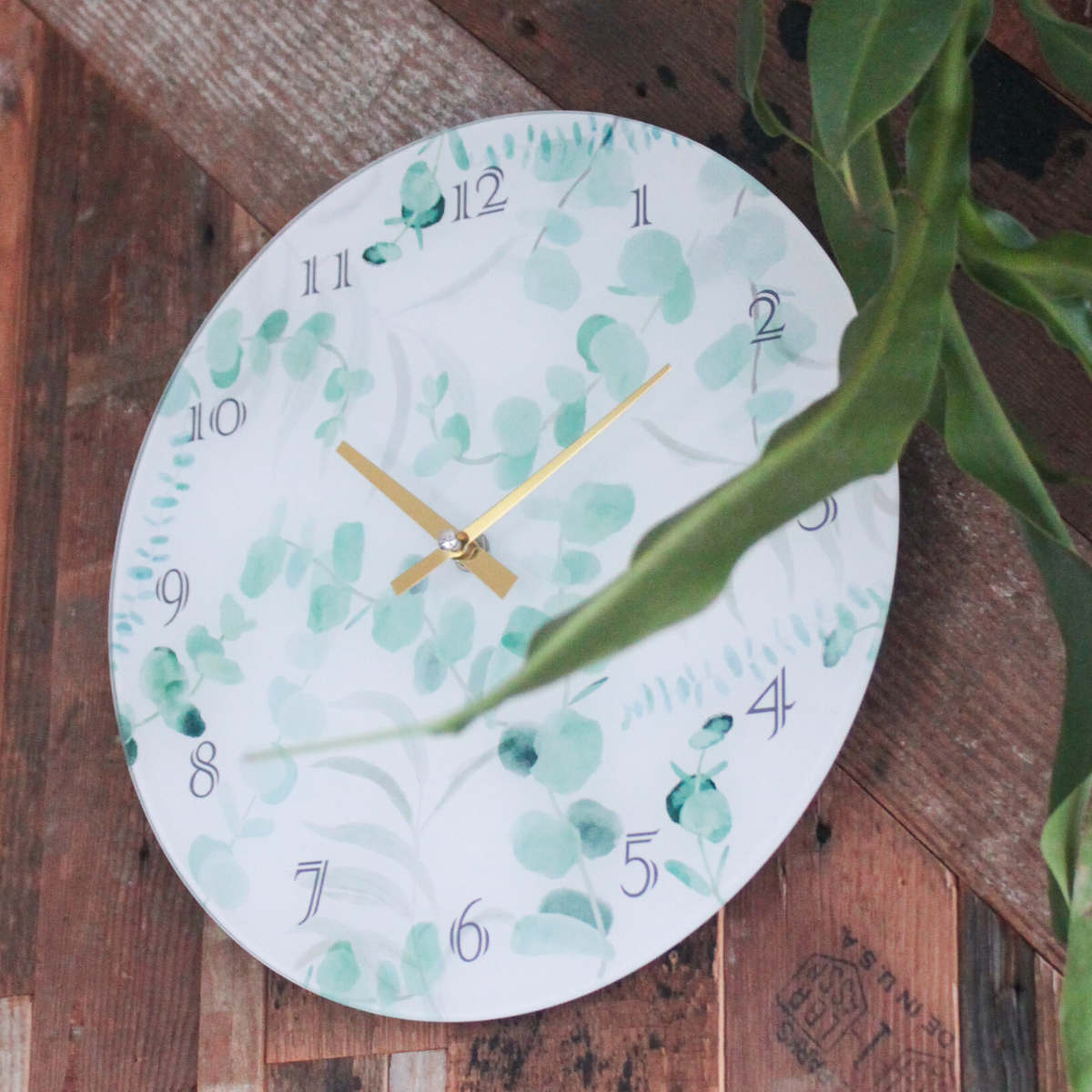 掛け時計 ボタニカルガラスウォールクロック 直径30cm 電池式 （ 時計