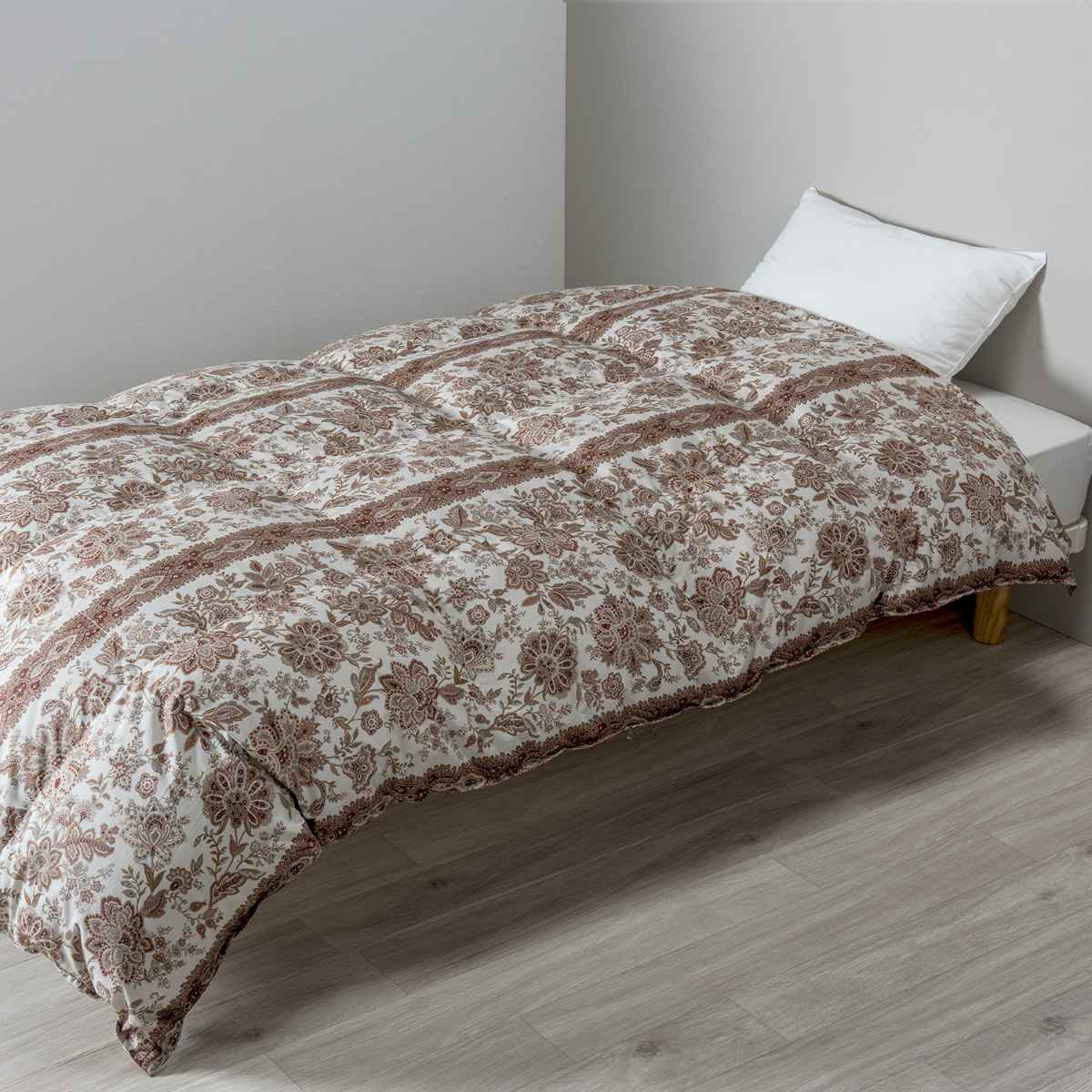 西川 羽毛布団 ホワイトグースダウン90％ ボタニカル柄 シングルロング