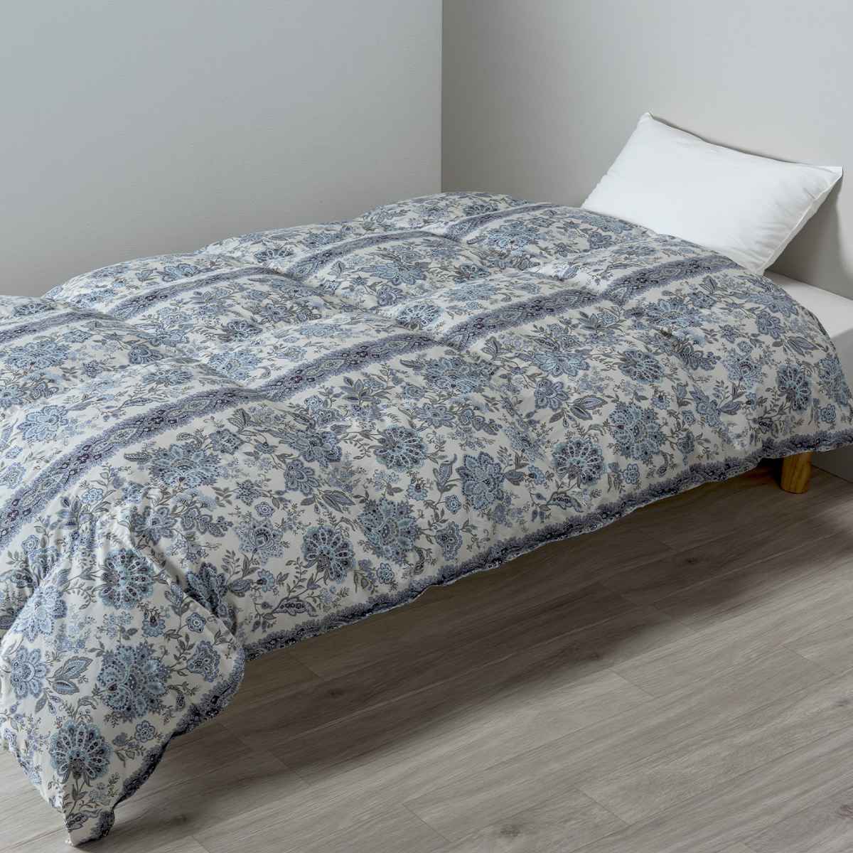 西川 羽毛布団 ホワイトグースダウン90％ ボタニカル柄 シングルロング