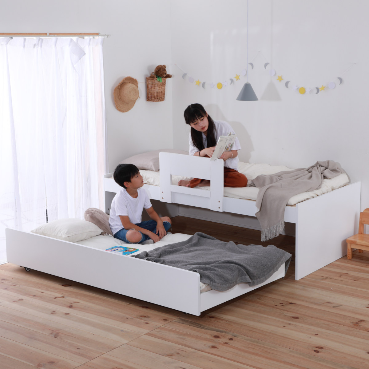 新品未開封　親子ベッド 二段ベッド 多段ベッド シングル ベッド スライド 親子ベッド シングル スライド式収納 すのこ （ ベッド ベット 2段