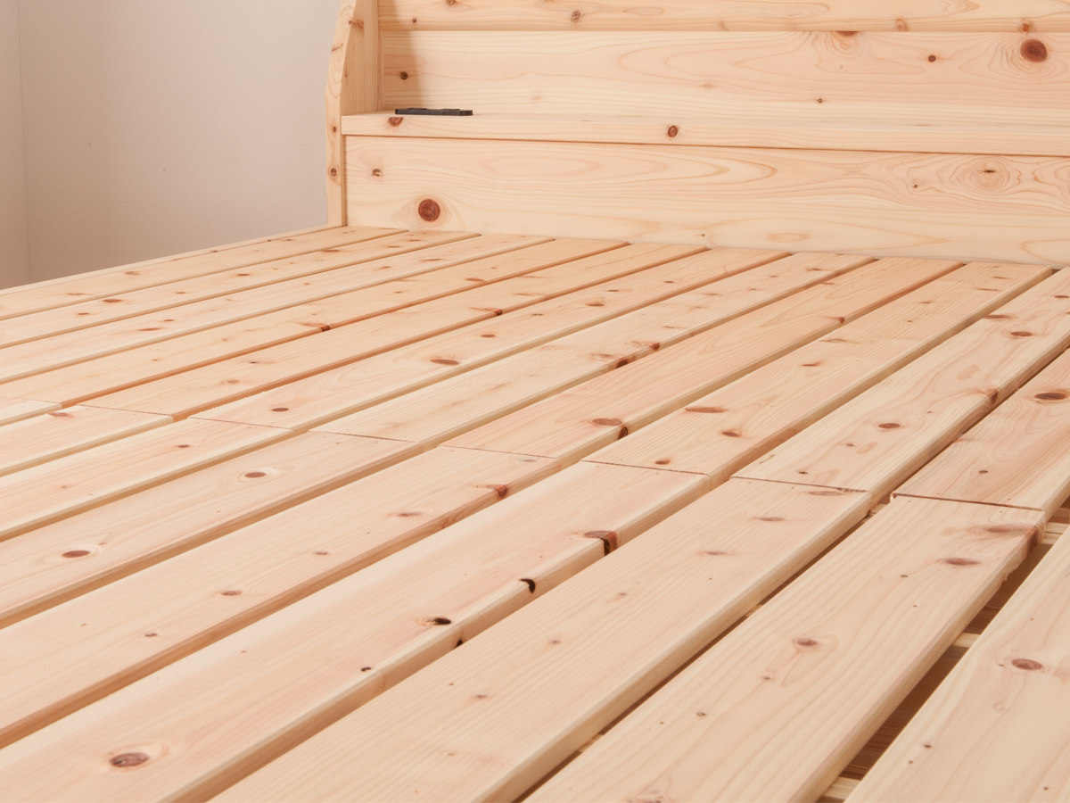 すのこベッド シングル 国産ひのき 宮棚 2口コンセント付 高さ調整可