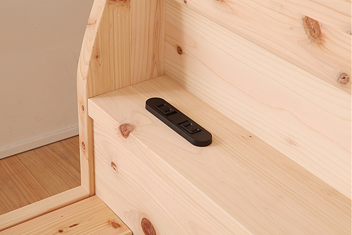 すのこベッド セミダブル 国産ひのき 宮棚 2口コンセント付 高さ調整可