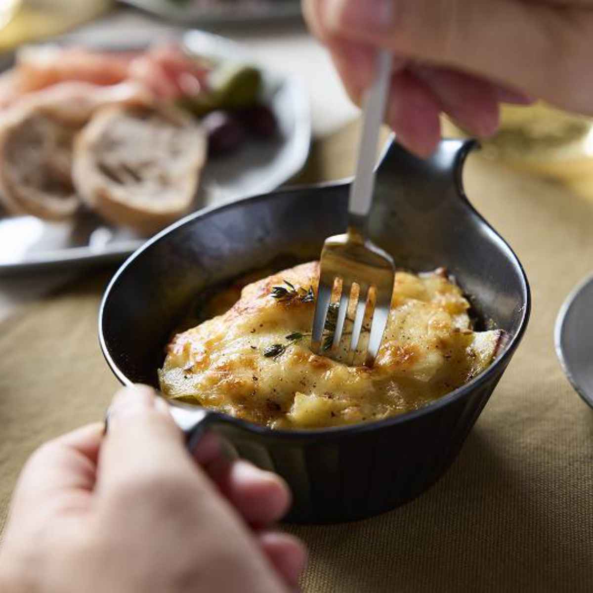 取っ手付き陶器皿 茶色と白のグラデーション TAMAKI グラタン皿 ラウンド 19cm 持ち手付き SOGI ソギ 耐熱陶器