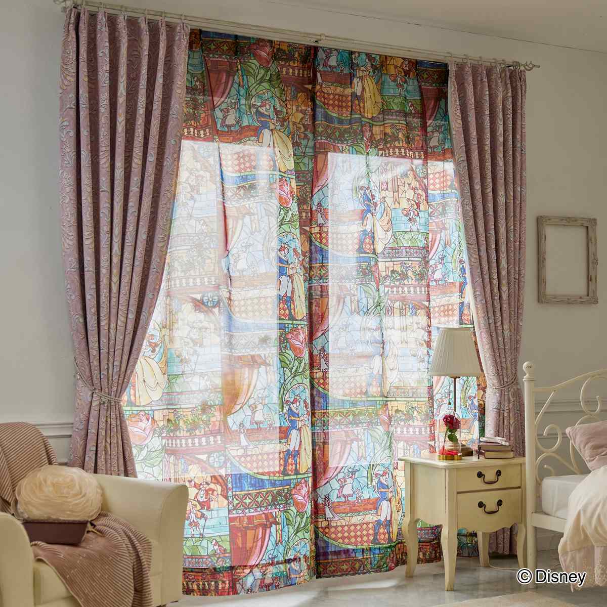 スミノエ レースカーテン ディズニー PRINCESS/Tale of love voile 100