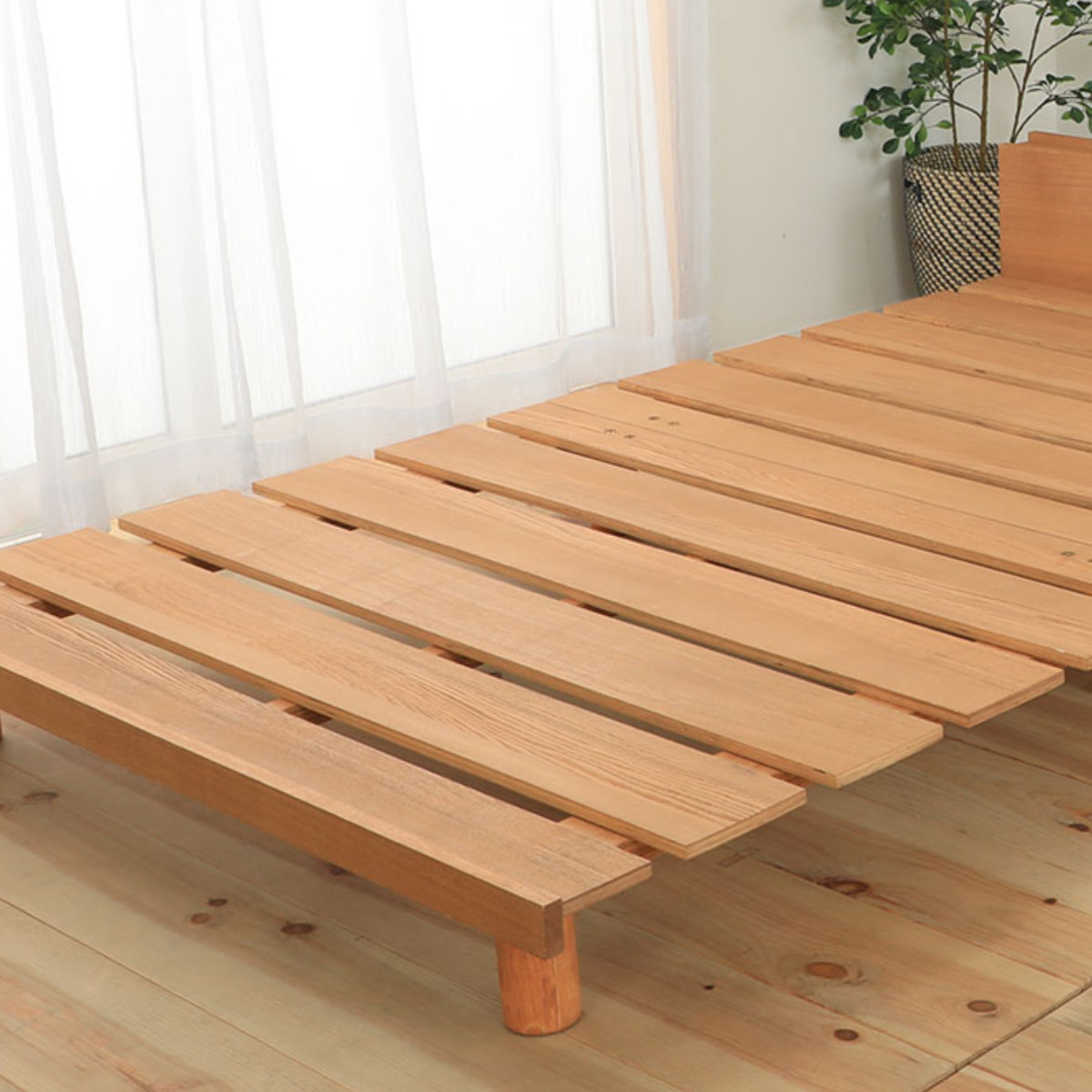 ステージすのこベッド シングル 宮棚 2口コンセント付 高さ調整可