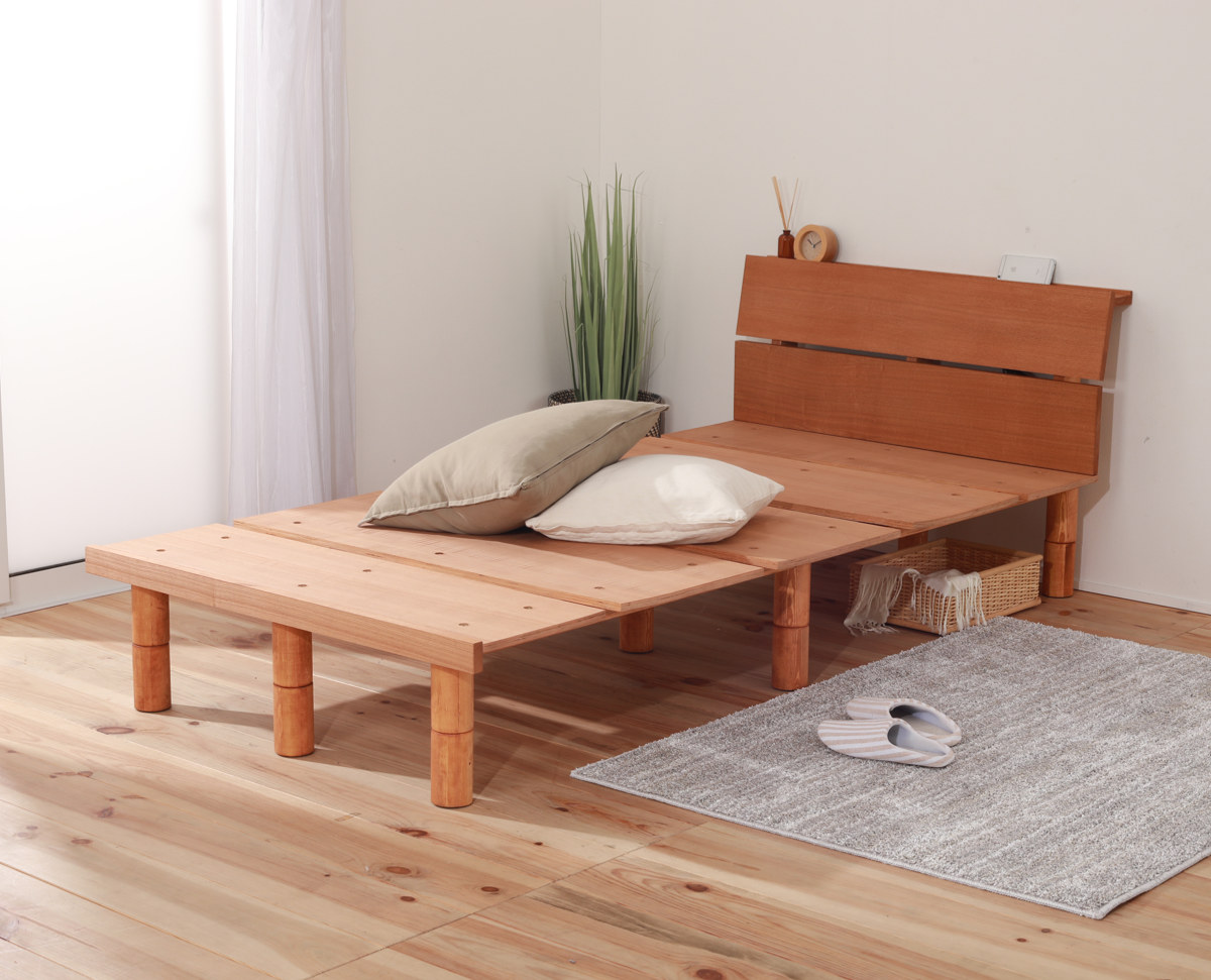 幅広すのこベッド セミダブル 宮棚 2口コンセント付 高さ調整可