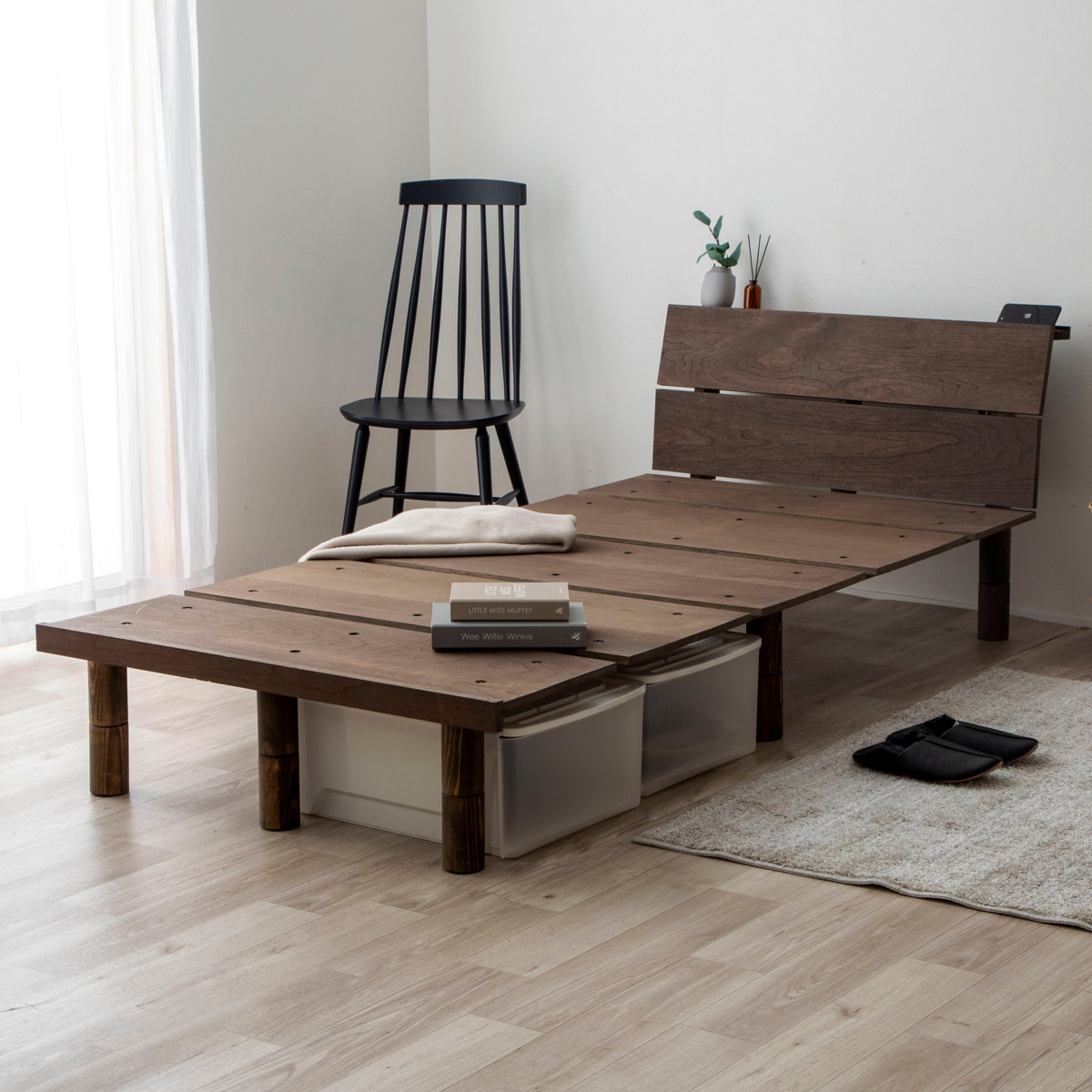 幅広すのこベッド シングル 宮棚 2口コンセント付 高さ調整可 （ 頑丈