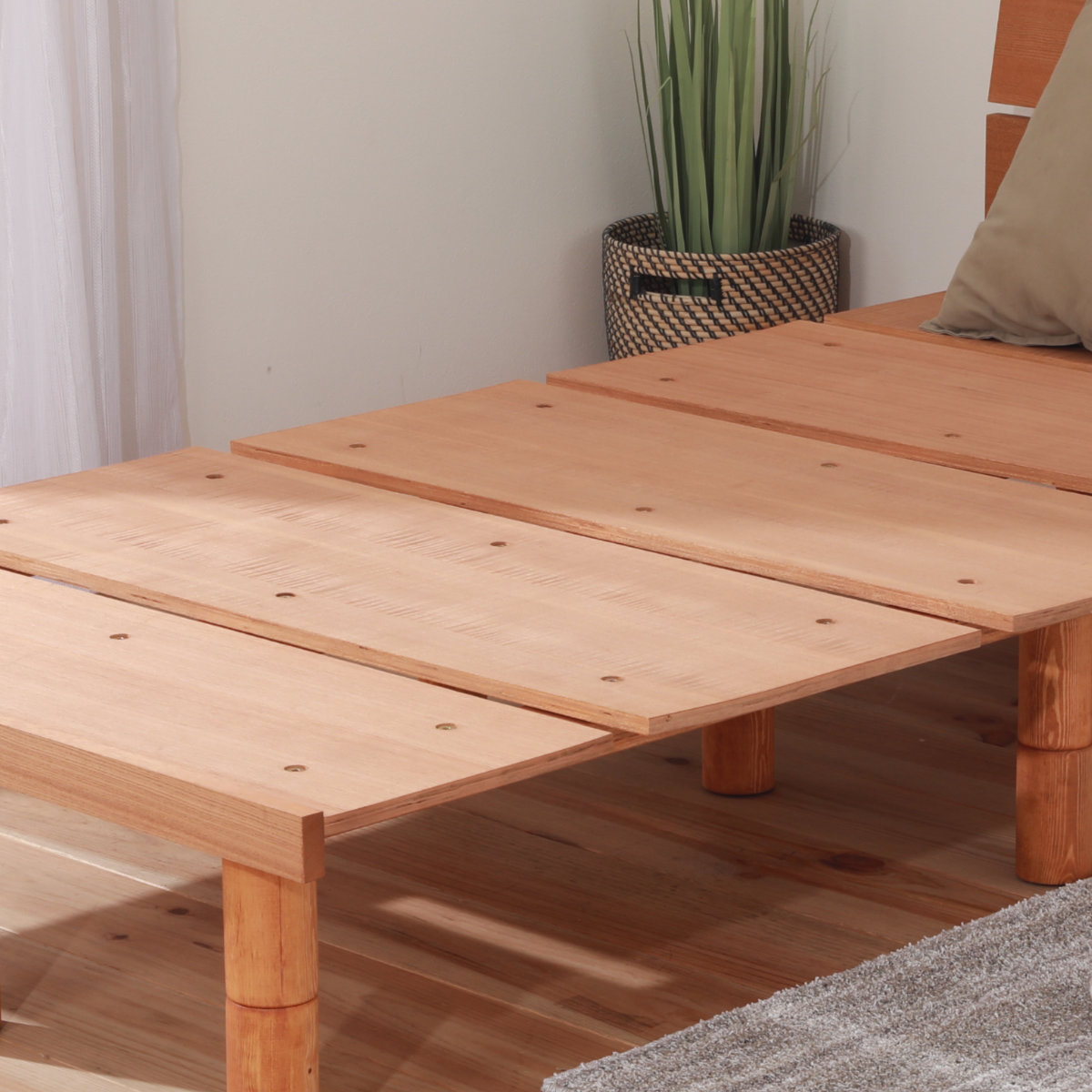 幅広すのこベッド シングル 宮棚 2口コンセント付 高さ調整可 （ 頑丈