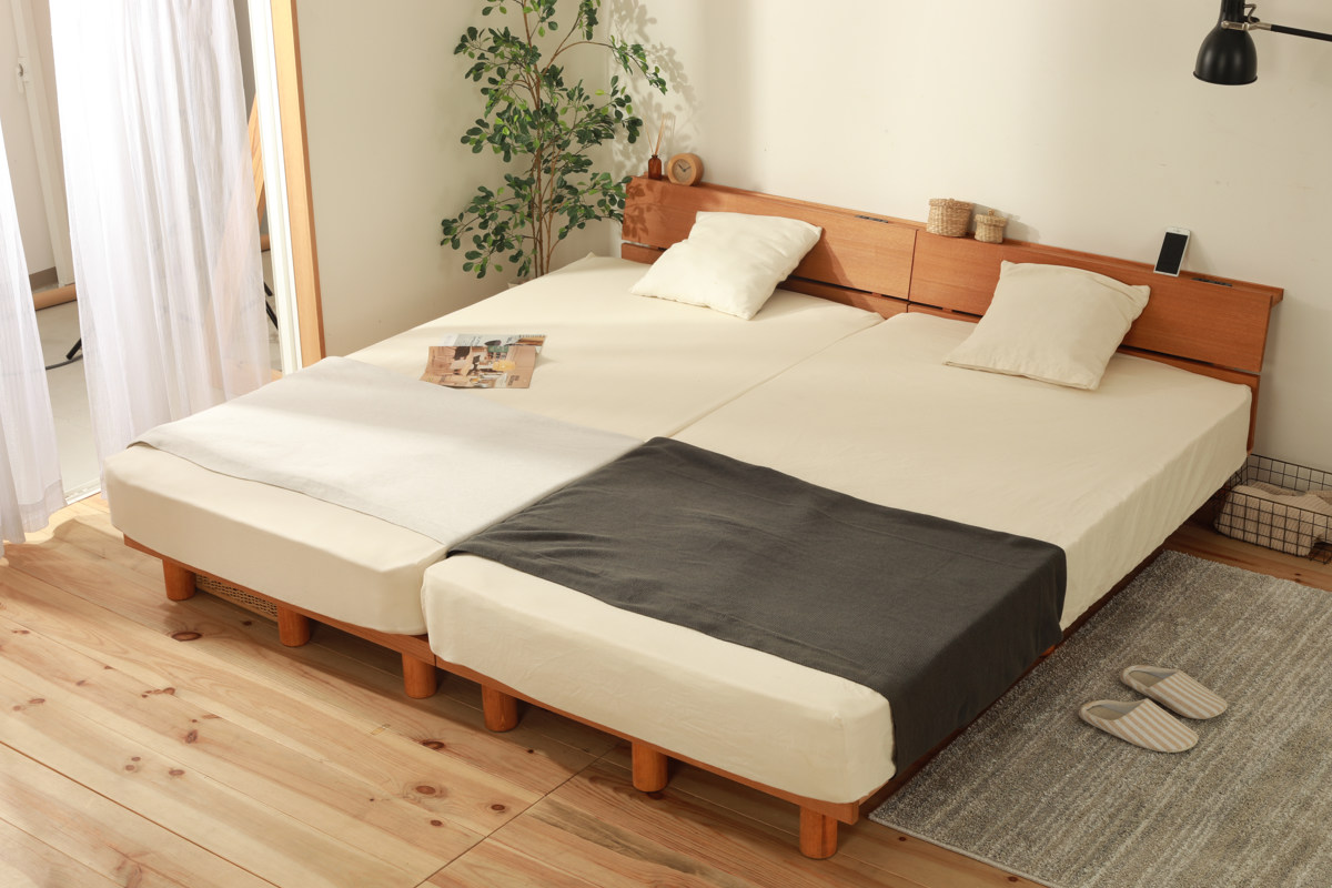 幅広すのこベッド セミダブル 宮棚 2口コンセント付 高さ調整可