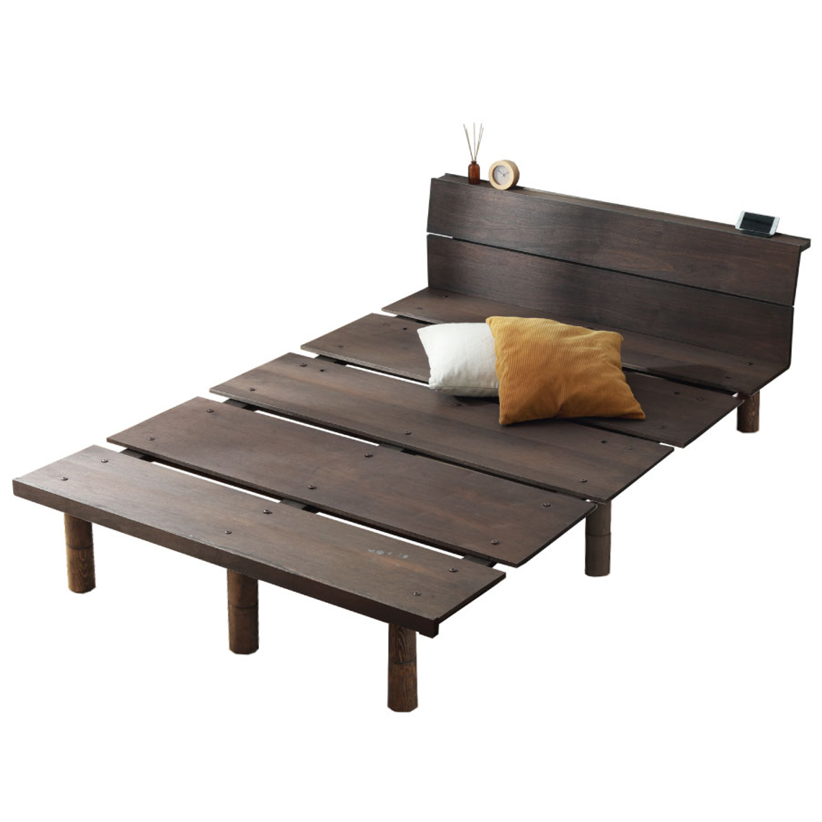 幅広すのこベッド セミダブル 宮棚 2口コンセント付 高さ調整可