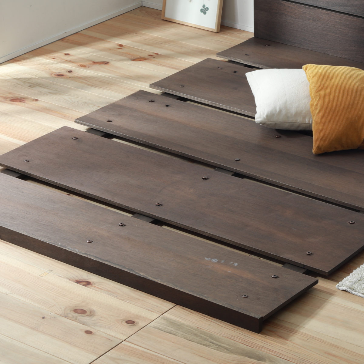 幅広すのこベッド セミダブル 宮棚 2口コンセント付 高さ調整可