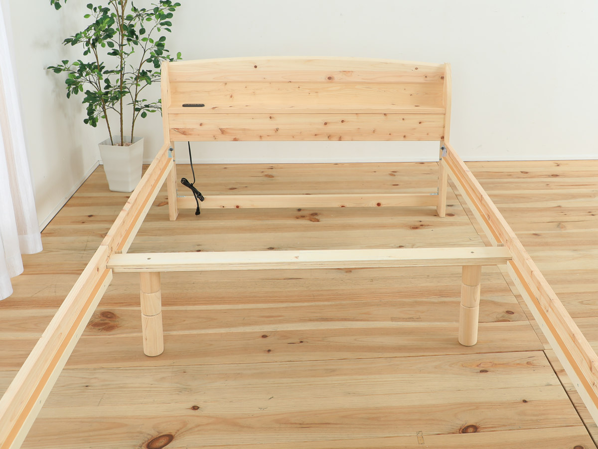 すのこベッド シングル 国産ひのき 宮棚 2口コンセント付 6本脚 日本製