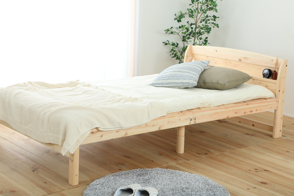 すのこベッド シングル 国産ひのき 宮棚 2口コンセント付 6本脚 日本製