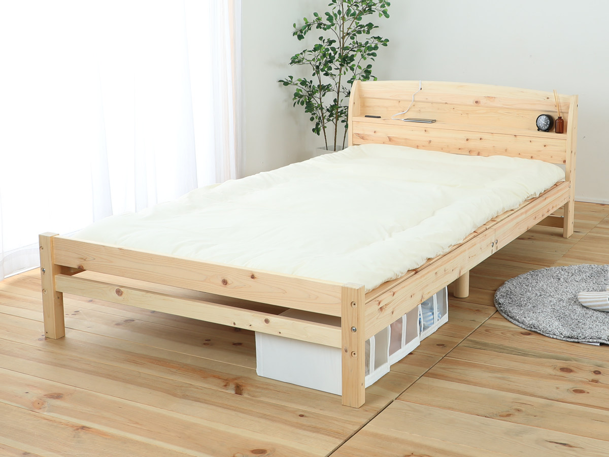 すのこベッド シングル 国産ひのき 宮棚 2口コンセント付 6本脚 日本製