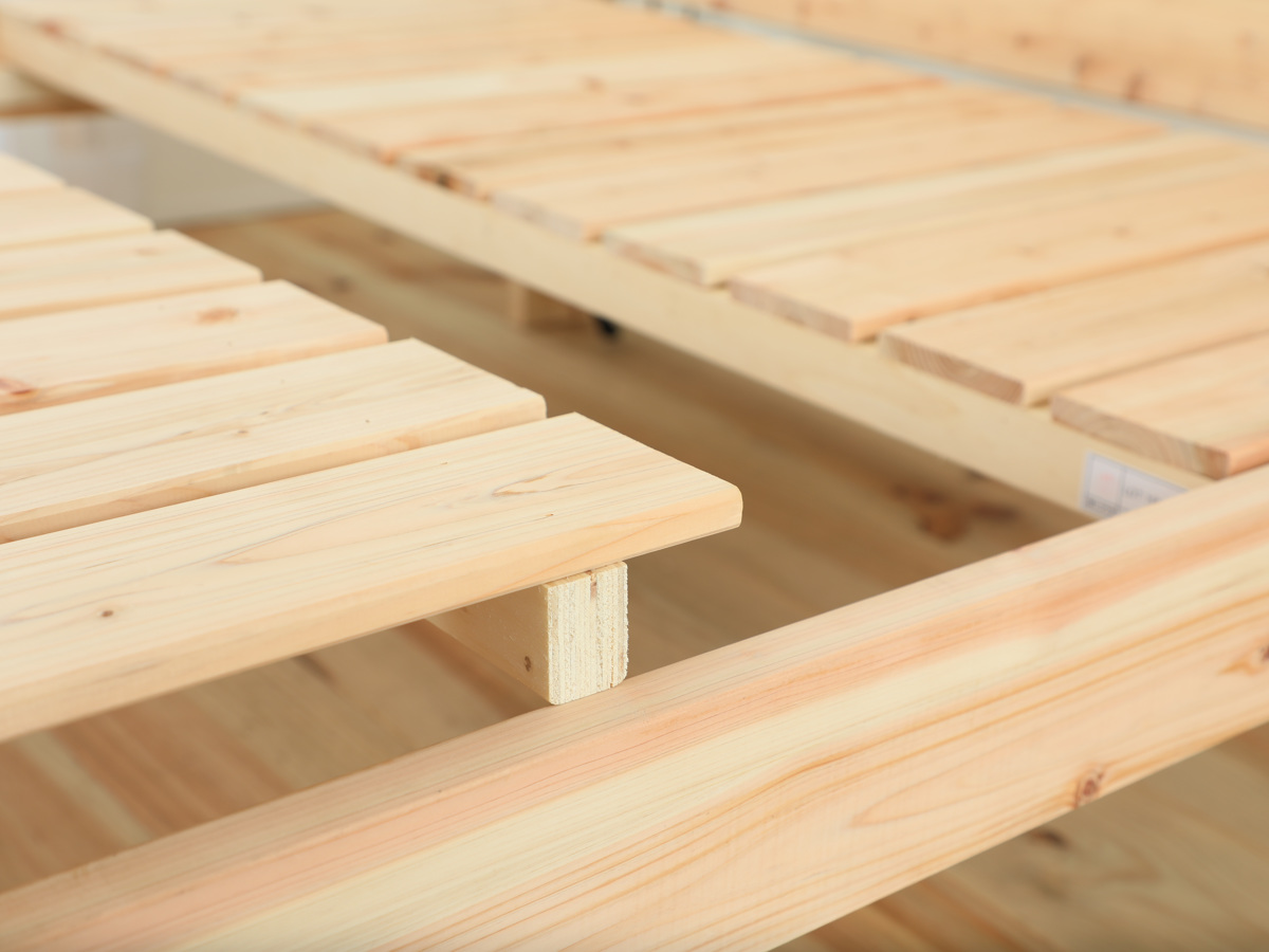 繊細すのこベッド ダブル 国産ひのき 宮棚 2口コンセント付 6本脚 日本