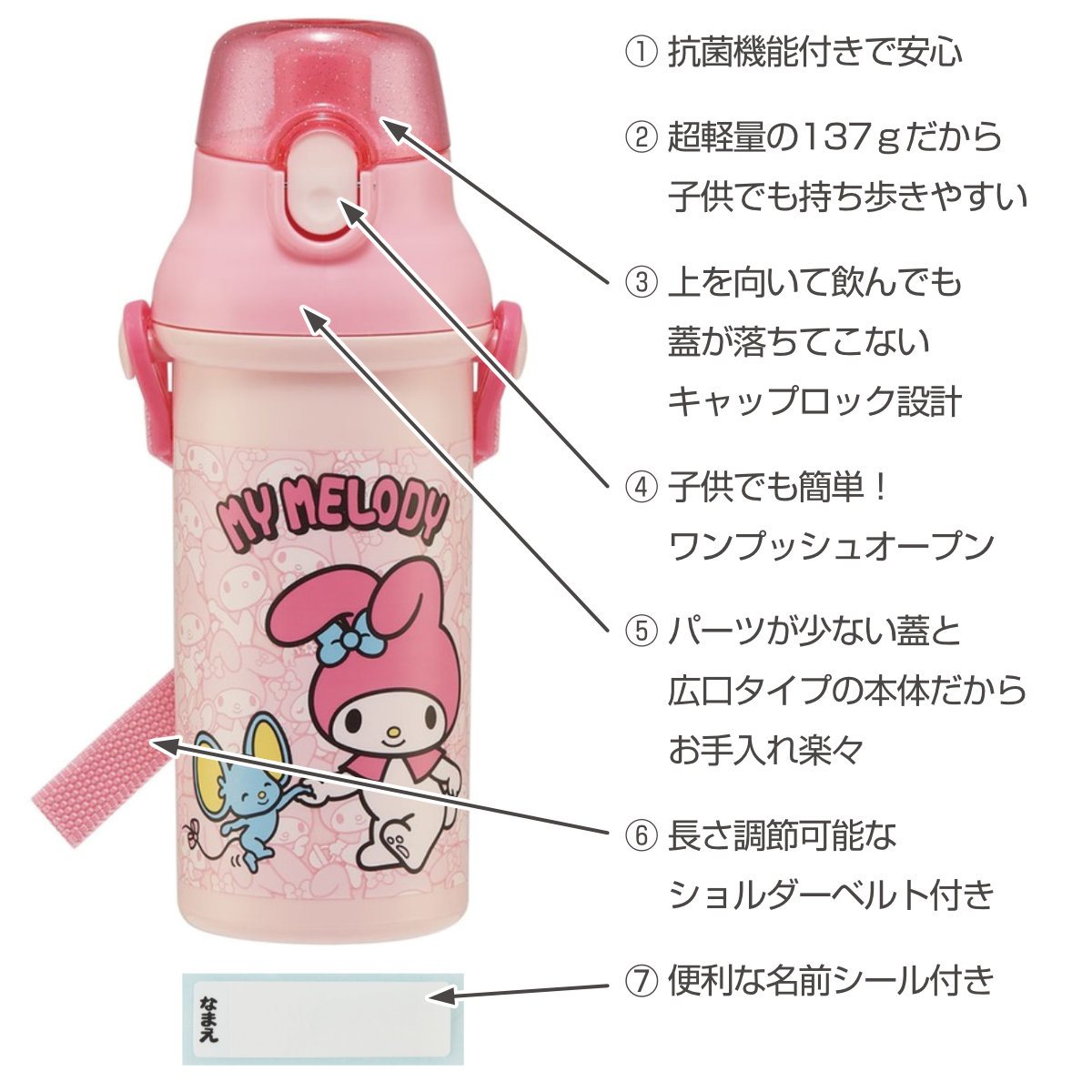 スケーター 水筒 480ml 抗菌直飲プラボトル MMうしろうしろ （ マイ