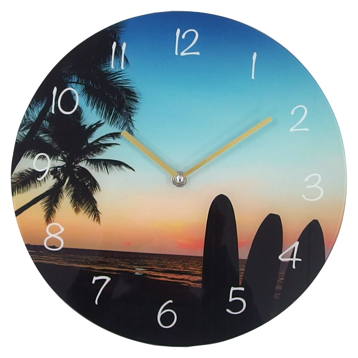 掛け時計 ガラスウォールクロック ビーチF 直径30cm 電池式 （ 時計