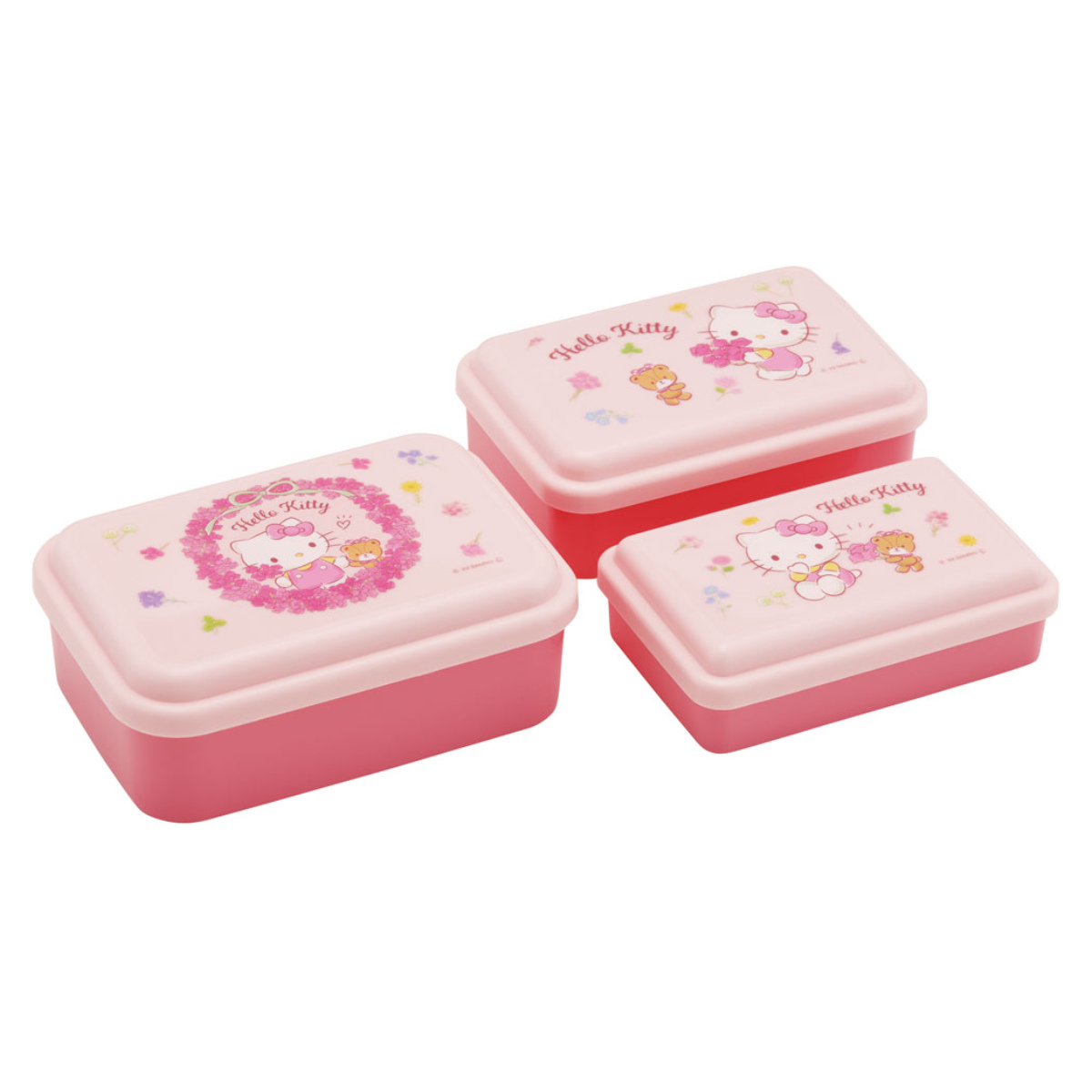 レア　未使用　1991年　レトロ　ハローキティ　カップ　シール容器セット スケーター お弁当箱 抗菌入子式シール容器3個セット KTフラワーリース